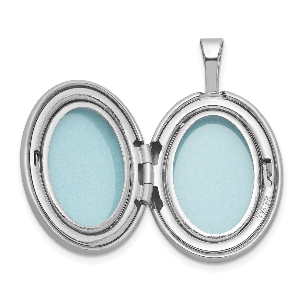 Sterling Silver Rh-Pl Brushed Diamond and Cross 19mm Oval Locket