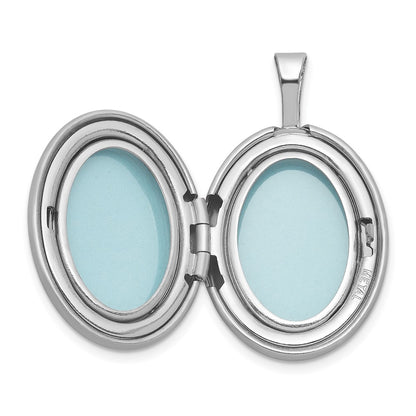 Sterling Silver Rh-Pl Brushed Diamond and Cross 19mm Oval Locket