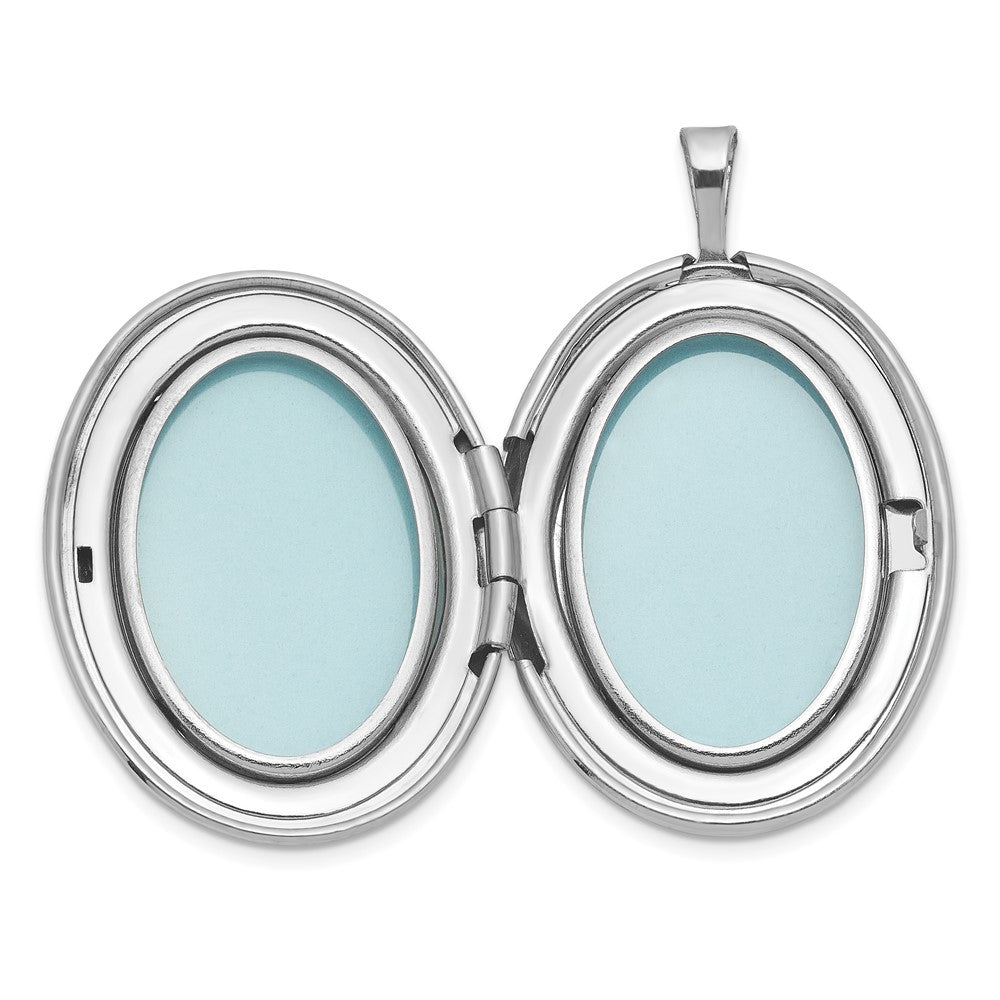 Sterling Silver Rh-Pl Brushed and Polished Miraculous Medal 20mm Oval Locket