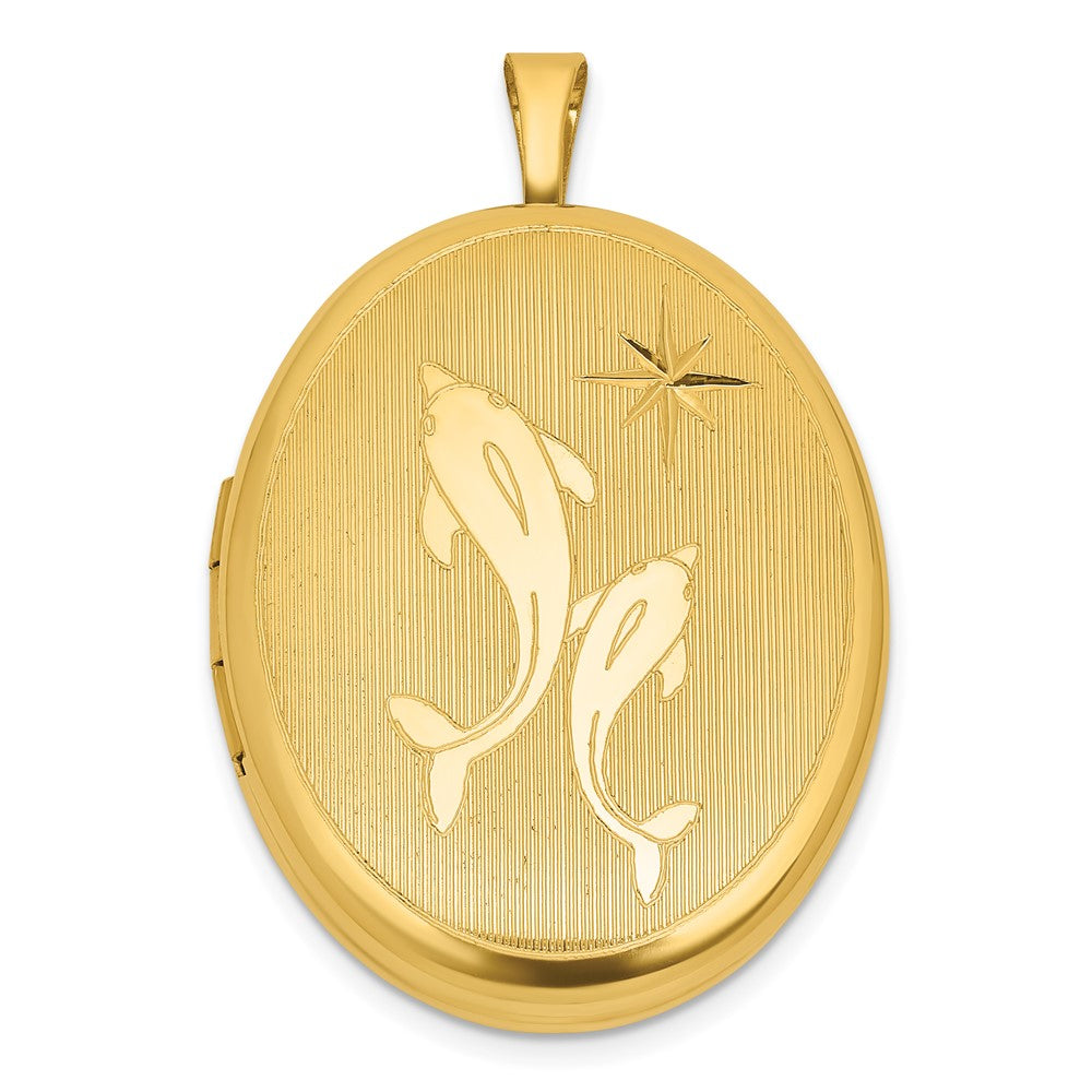 Sterling Silver Gold-Plated Brushed and Polished Dolphin 20mm Oval Locket