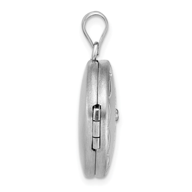 Sterling Silver Rh-Pl Brushed and Polished Diamond Cross 20mm Round Locket