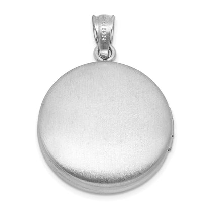 Sterling Silver Rh-Pl Brushed and Polished Diamond Cross 20mm Round Locket