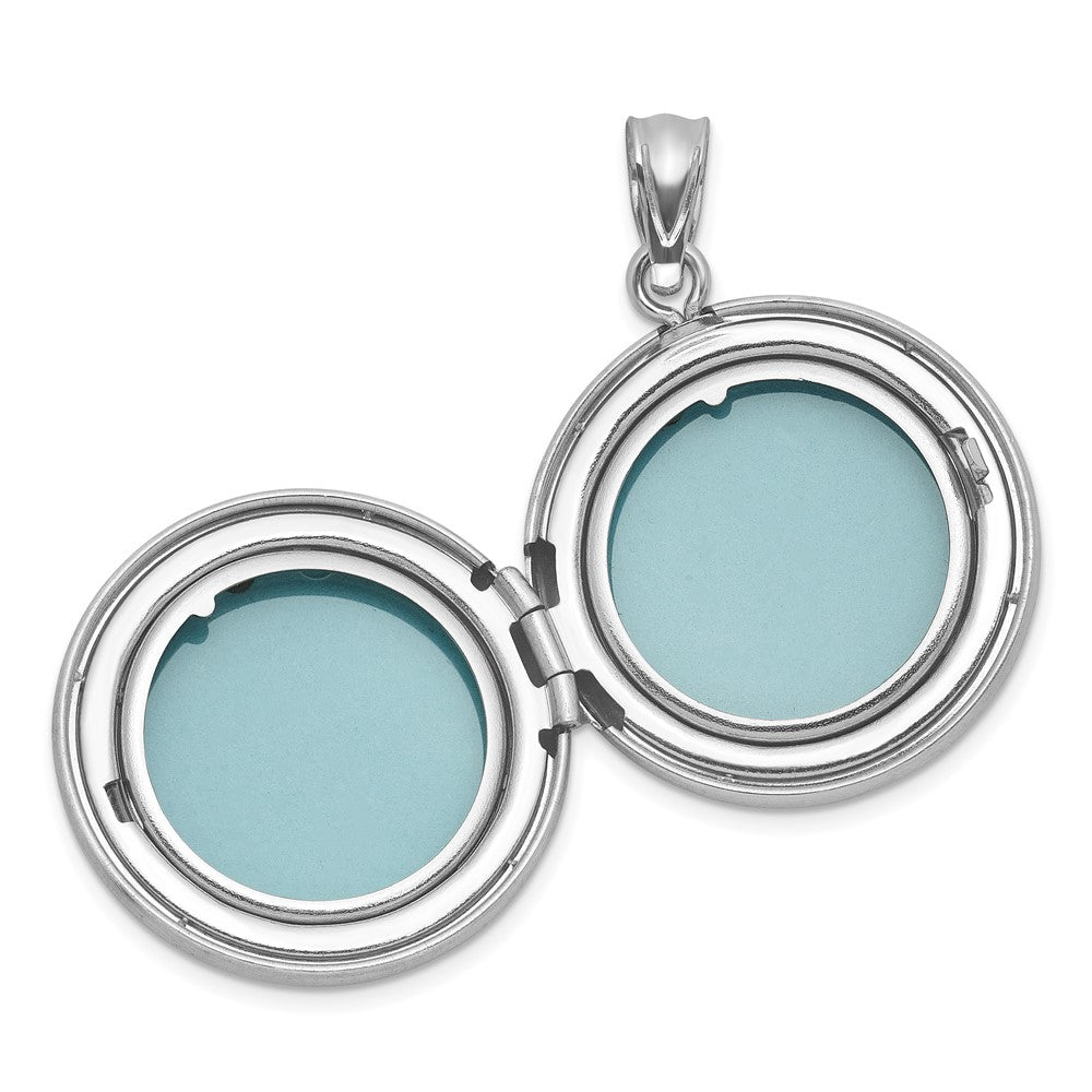 Sterling Silver Rh-Pl Brushed and Polished Diamond Cross 20mm Round Locket
