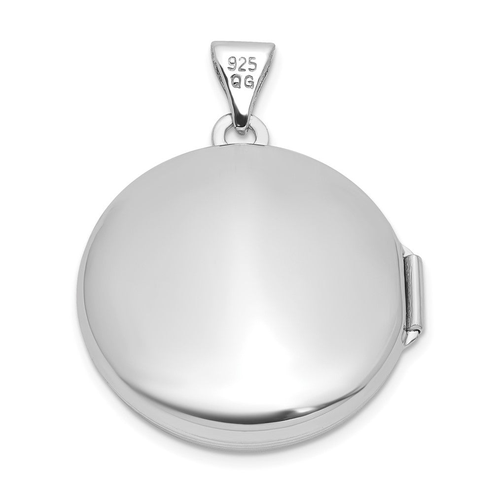 Sterling Silver Rhodium-Plated Diamond Cross and Heart 20mm Round Locket