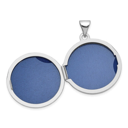 Sterling Silver Rhodium-Plated Diamond Cross and Heart 20mm Round Locket
