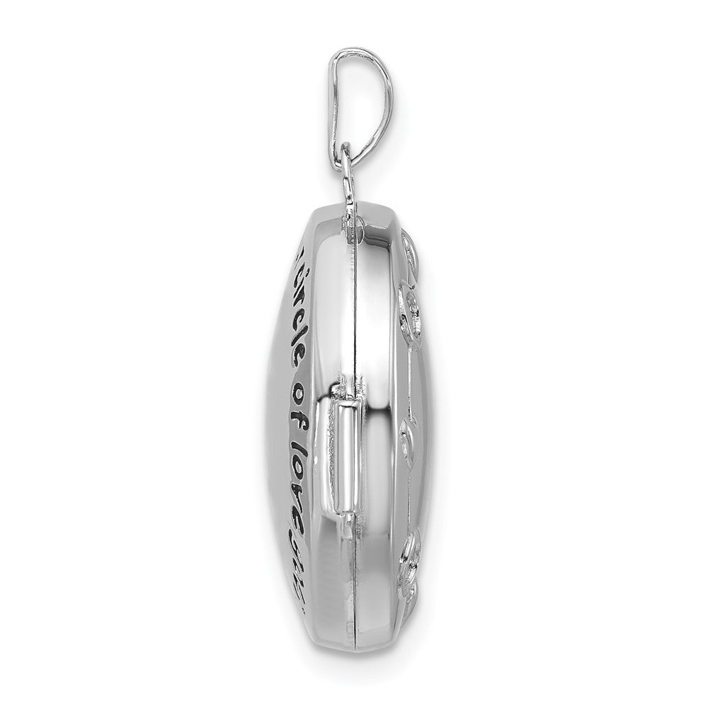 Sterling Silver Rhodium Plated Our Circle of Love.. Reversible Hearts 20mm Round Locket