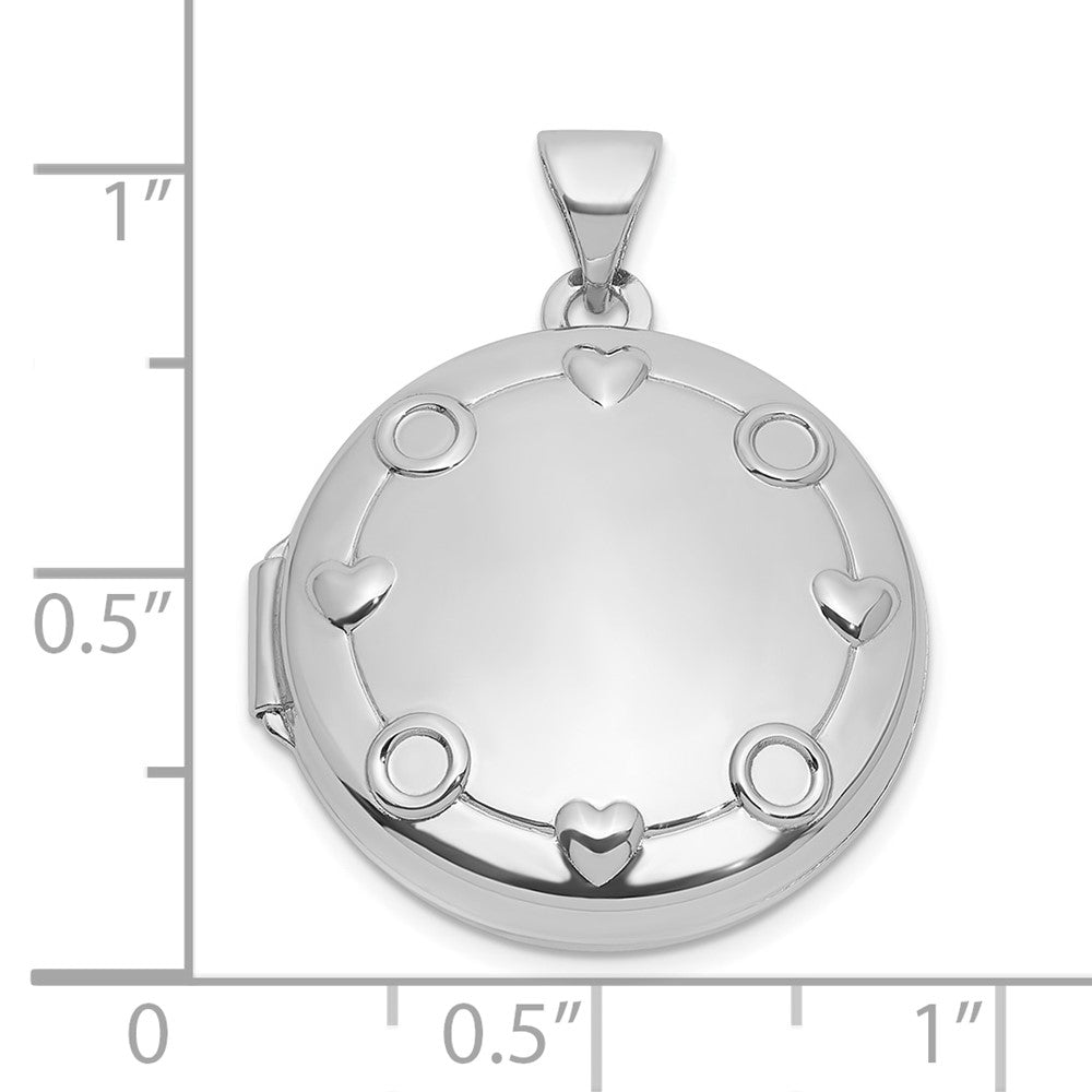 Sterling Silver Rhodium Plated Our Circle of Love.. Reversible Hearts 20mm Round Locket