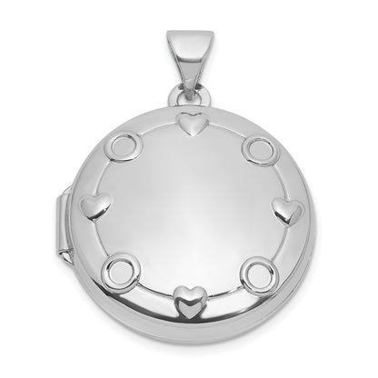 Sterling Silver Rhodium Plated Our Circle of Love.. Reversible Hearts 20mm Round Locket