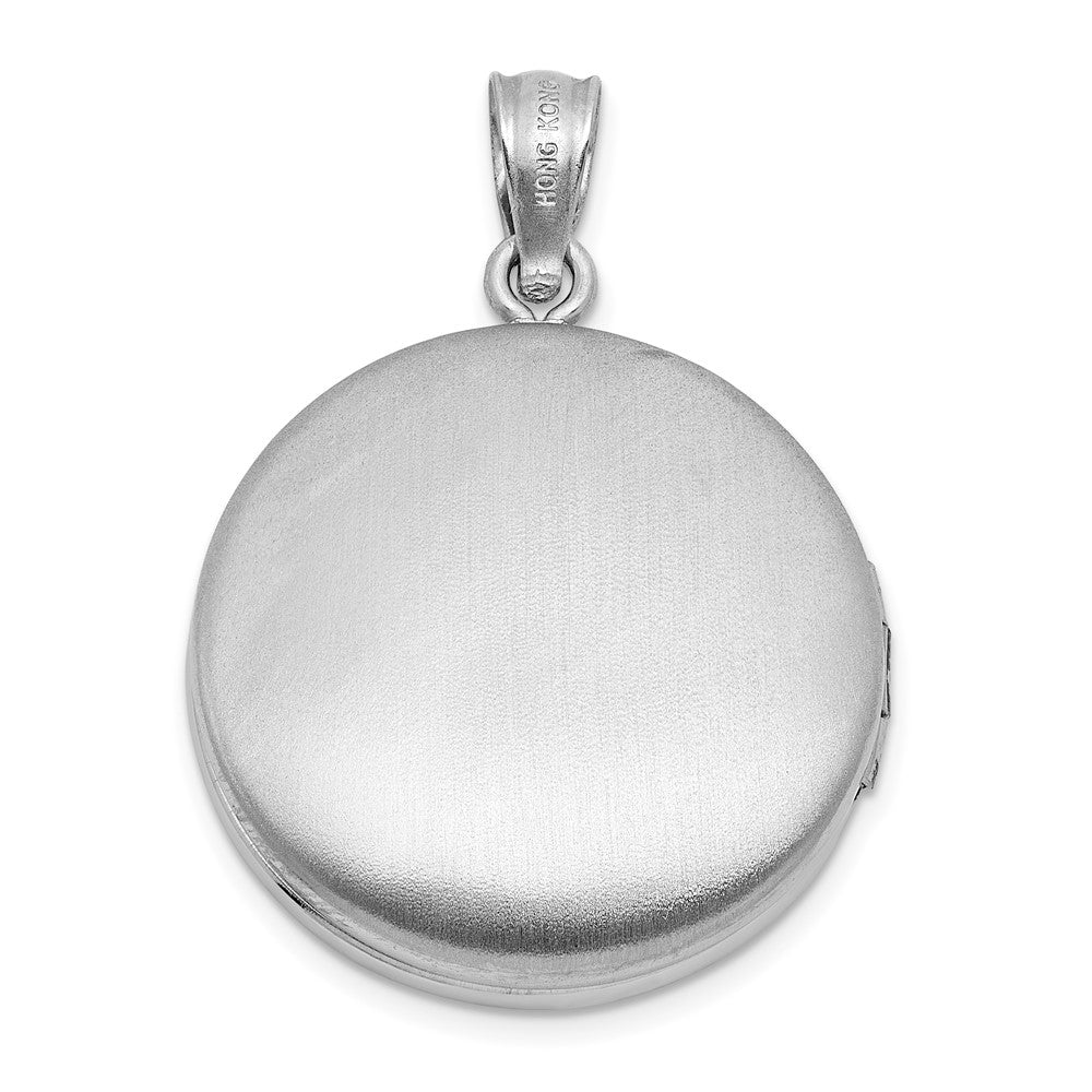 Sterling Silver Rh-Pl Brushed and Polished Multi Heart 20mm Round Locket