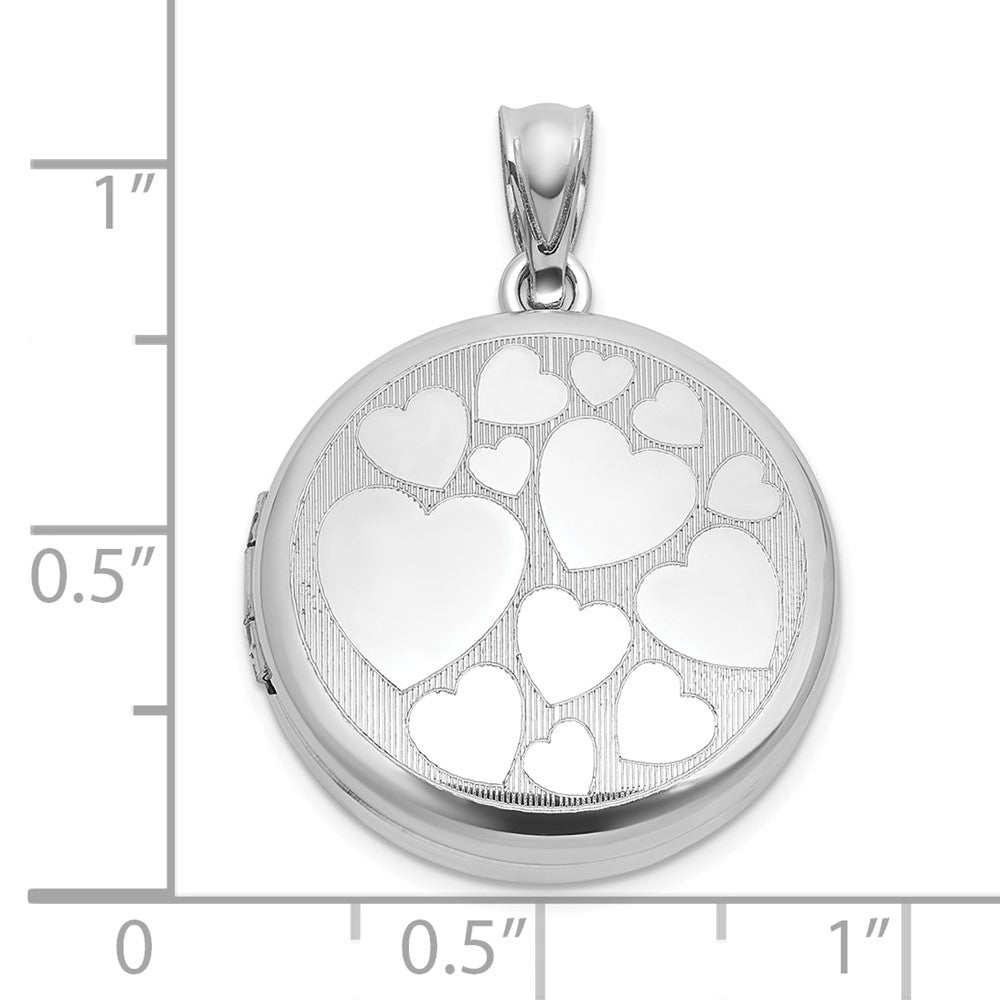 Sterling Silver Rh-Pl Brushed and Polished Multi Heart 20mm Round Locket