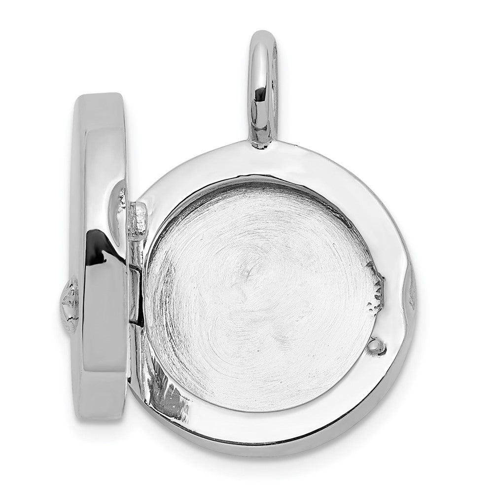 Sterling Silver Rhodium Plated Polished Star on 10mm Round Locket