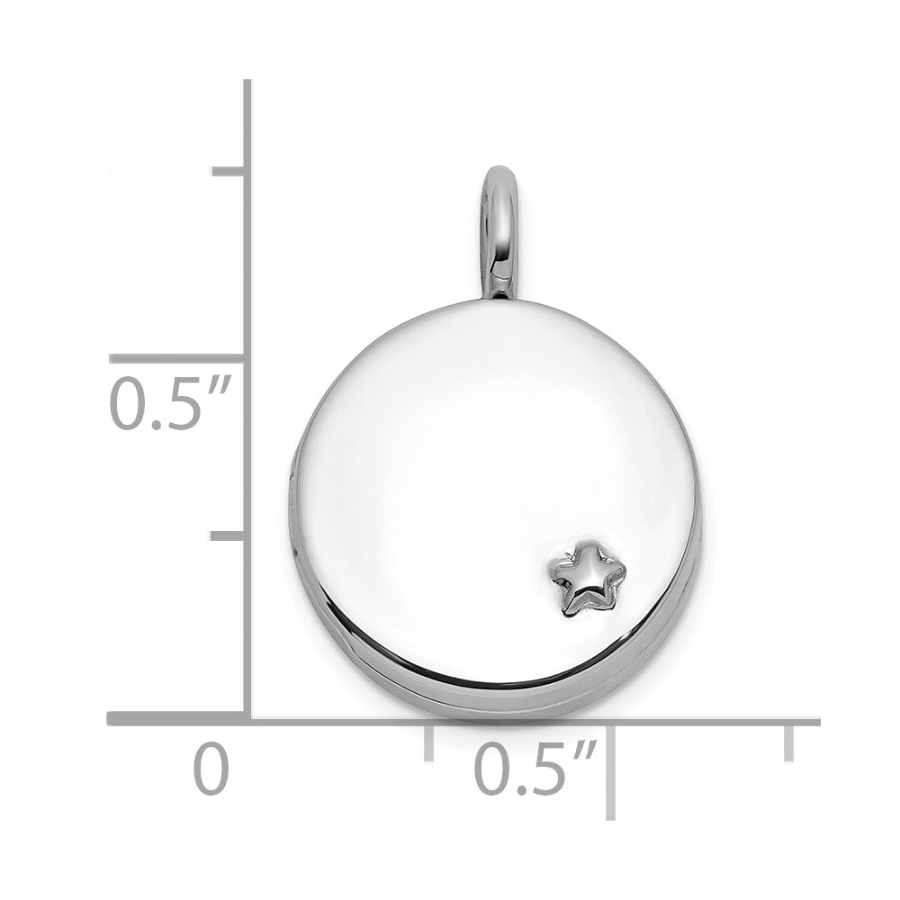 Sterling Silver Rhodium Plated Polished Star on 10mm Round Locket