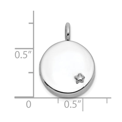 Sterling Silver Rhodium Plated Polished Star on 10mm Round Locket