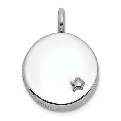Sterling Silver Rhodium Plated Polished Star on 10mm Round Locket