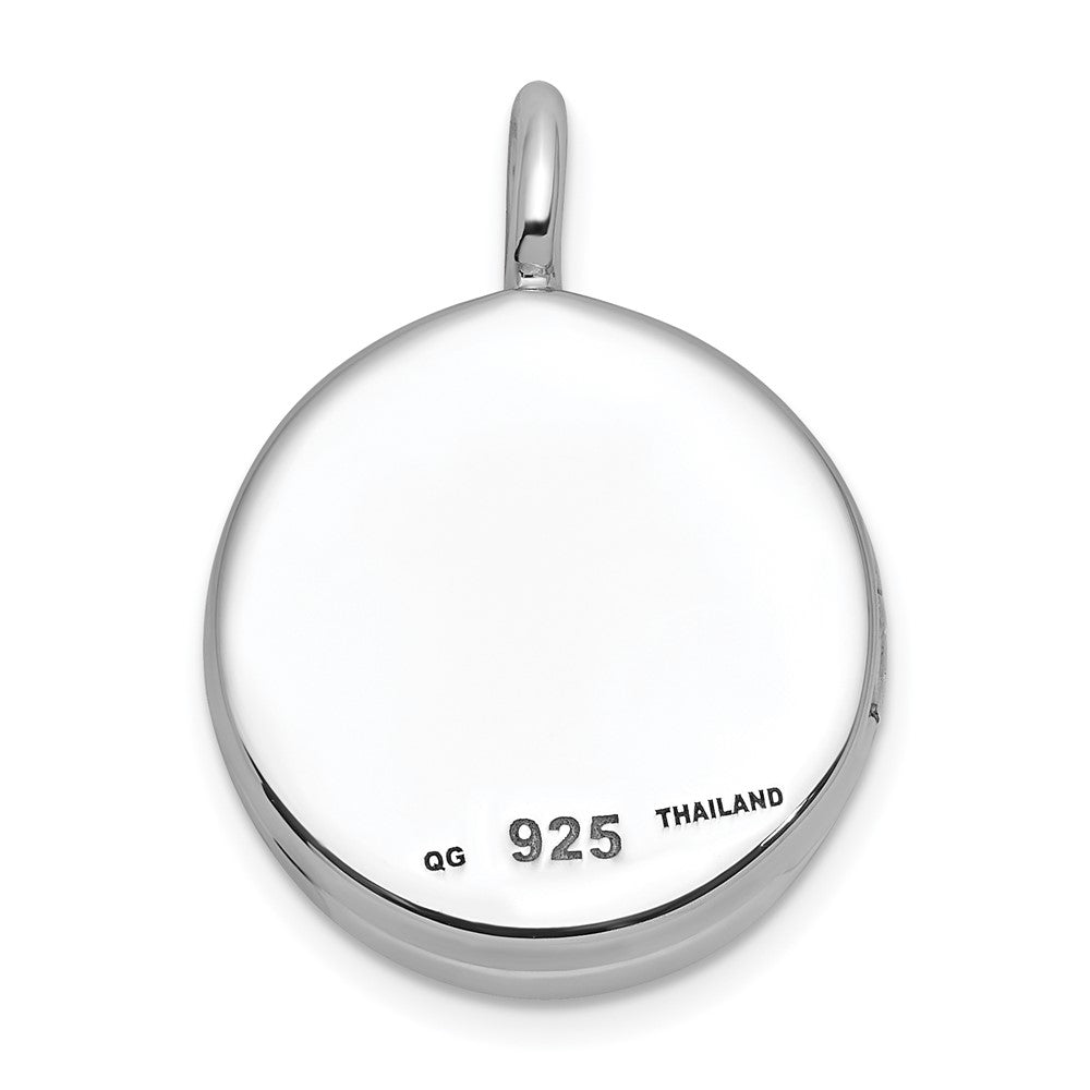Sterling Silver Rhodium Plated Polished Heart on 10mm Round Locket