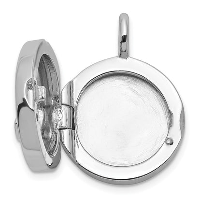 Sterling Silver Rhodium Plated Polished Heart on 10mm Round Locket