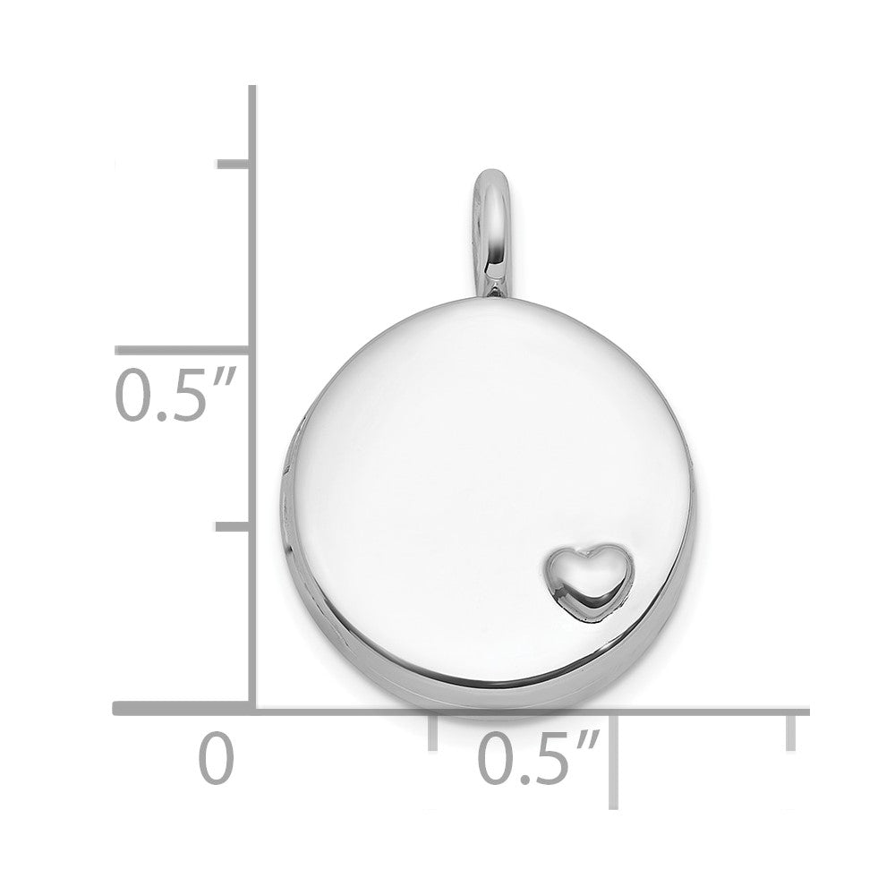 Sterling Silver Rhodium Plated Polished Heart on 10mm Round Locket
