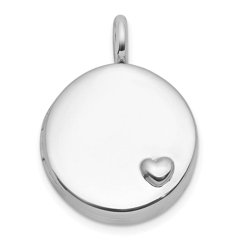 Sterling Silver Rhodium Plated Polished Heart on 10mm Round Locket