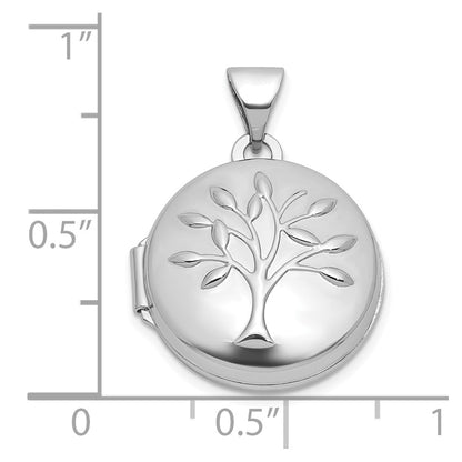 Sterling Silver Rhodium-Plated Polished Tree of Life 16mm Round Locket