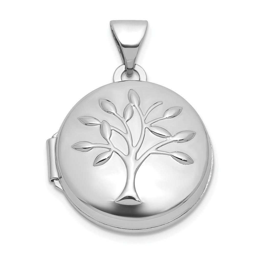 Sterling Silver Rhodium-Plated Polished Tree of Life 16mm Round Locket
