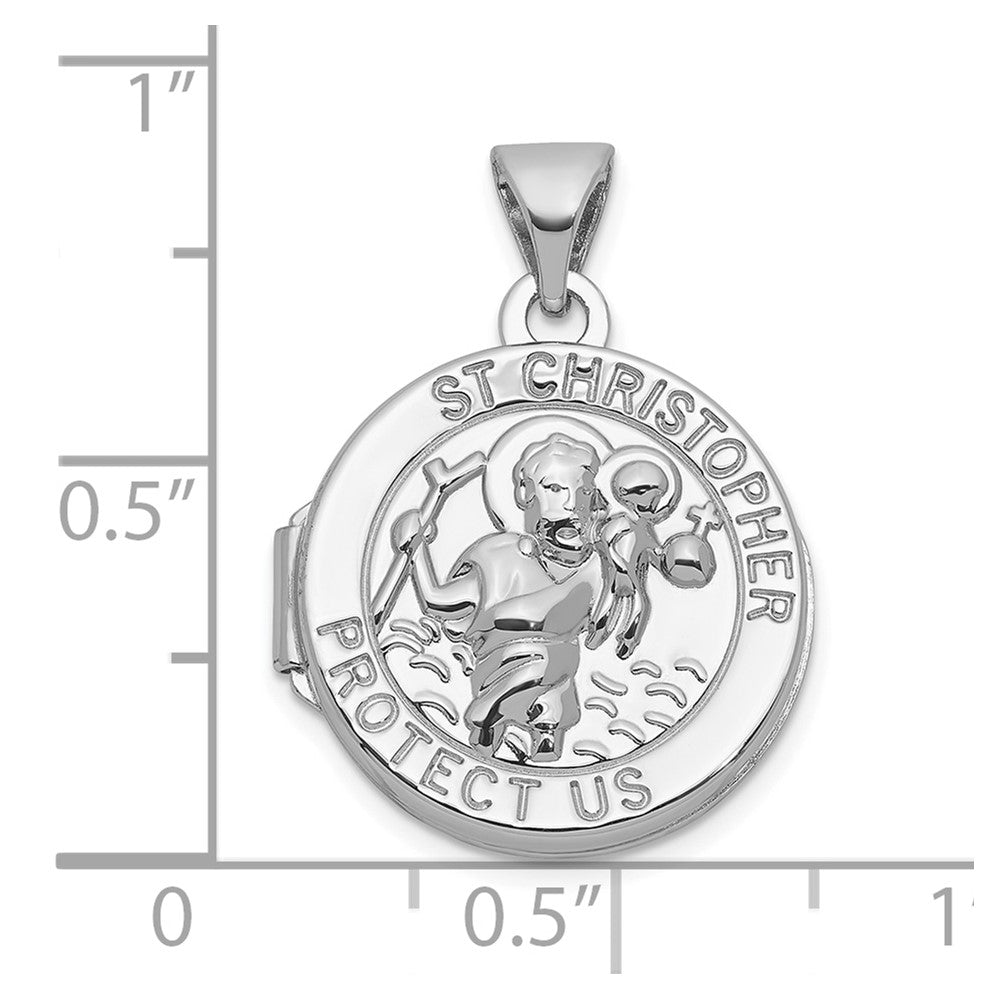 Sterling Silver Rhodium Plated St. Christopher Protect Us 16mm Round Locket