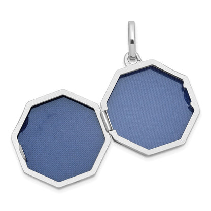 Sterling Silver Rhodium Plated Polished with Border 18mm Octagon Shaped Locket