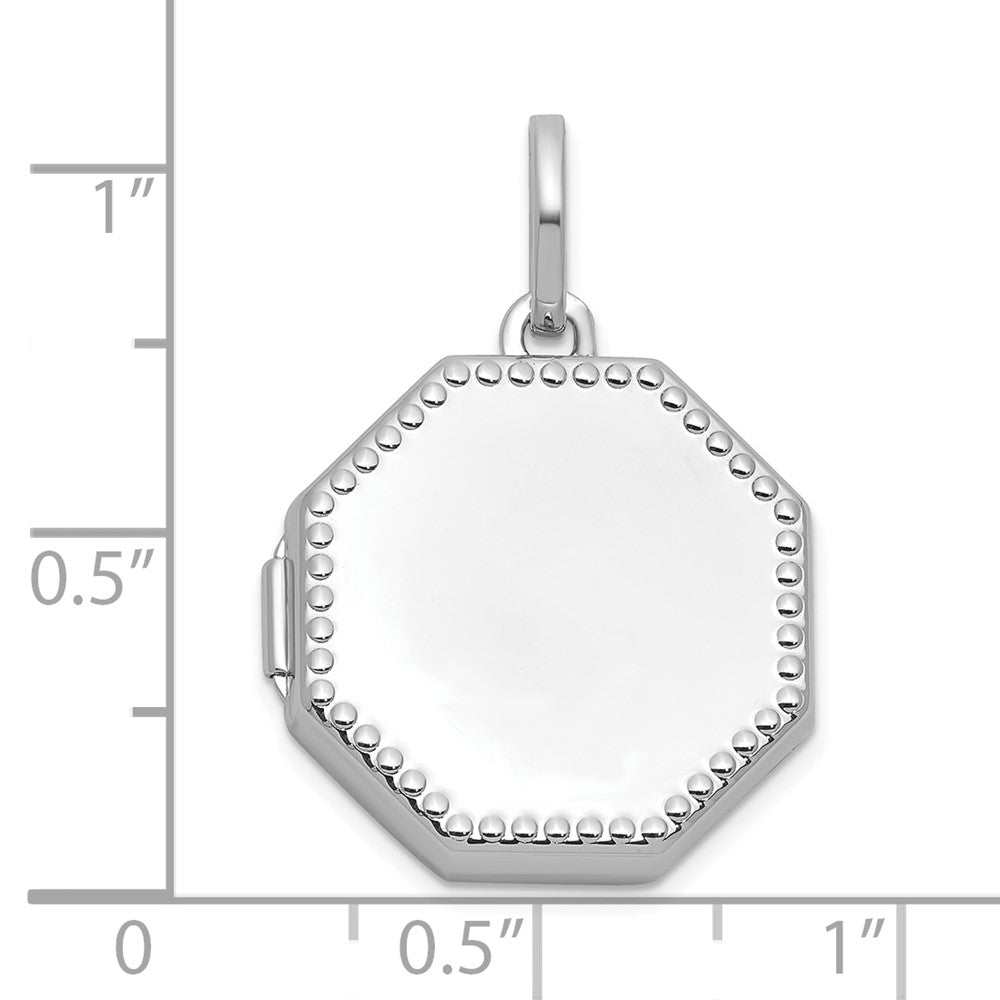 Sterling Silver Rhodium Plated Polished with Border 18mm Octagon Shaped Locket