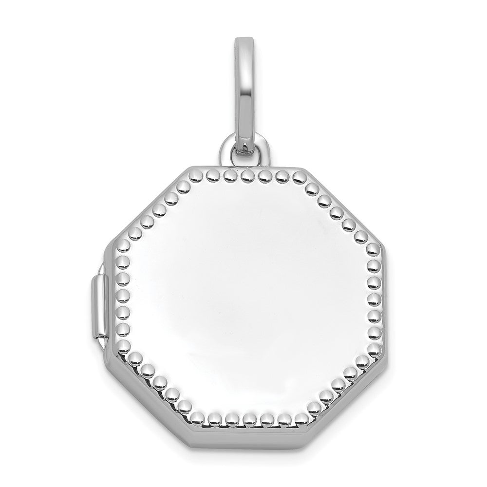 Sterling Silver Rhodium Plated Polished with Border 18mm Octagon Shaped Locket