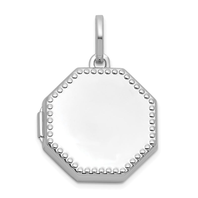 Sterling Silver Rhodium Plated Polished with Border 18mm Octagon Shaped Locket