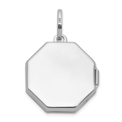 Sterling Silver Rhodium Plated Diamond with Star 18mm Octagon Shaped Locket