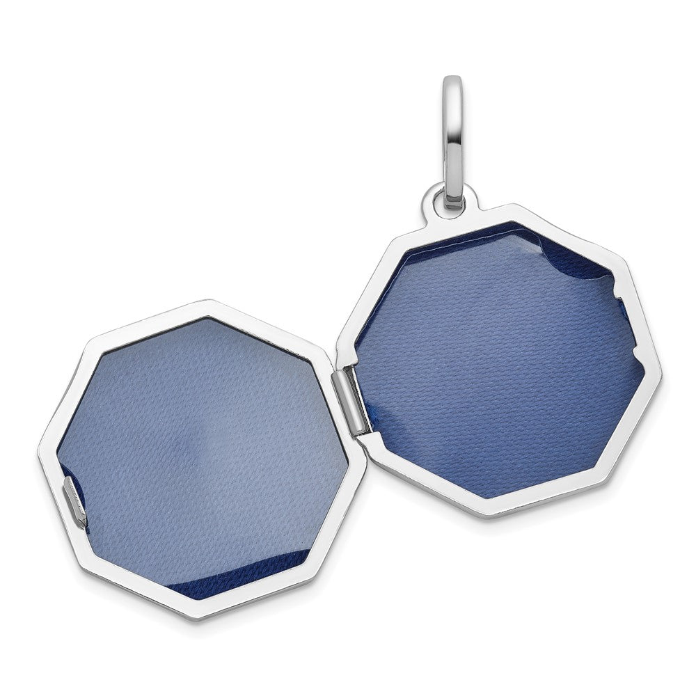 Sterling Silver Rhodium Plated Diamond with Star 18mm Octagon Shaped Locket