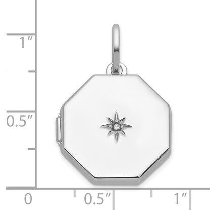 Sterling Silver Rhodium Plated Diamond with Star 18mm Octagon Shaped Locket