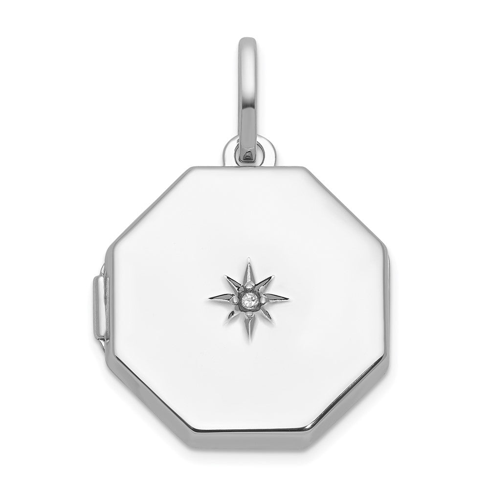 Sterling Silver Rhodium Plated Diamond with Star 18mm Octagon Shaped Locket
