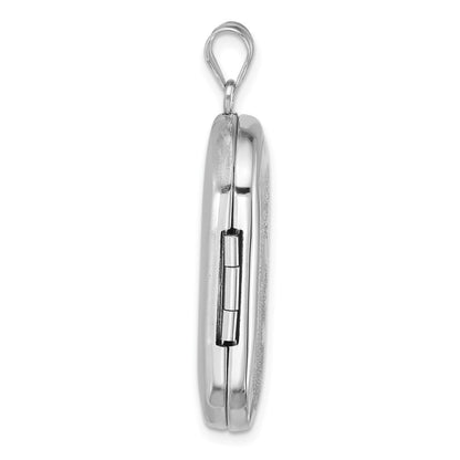 Sterling Silver Rh-Pl Brushed and Polished Fleur De Lis 20mm Rectangle Locket