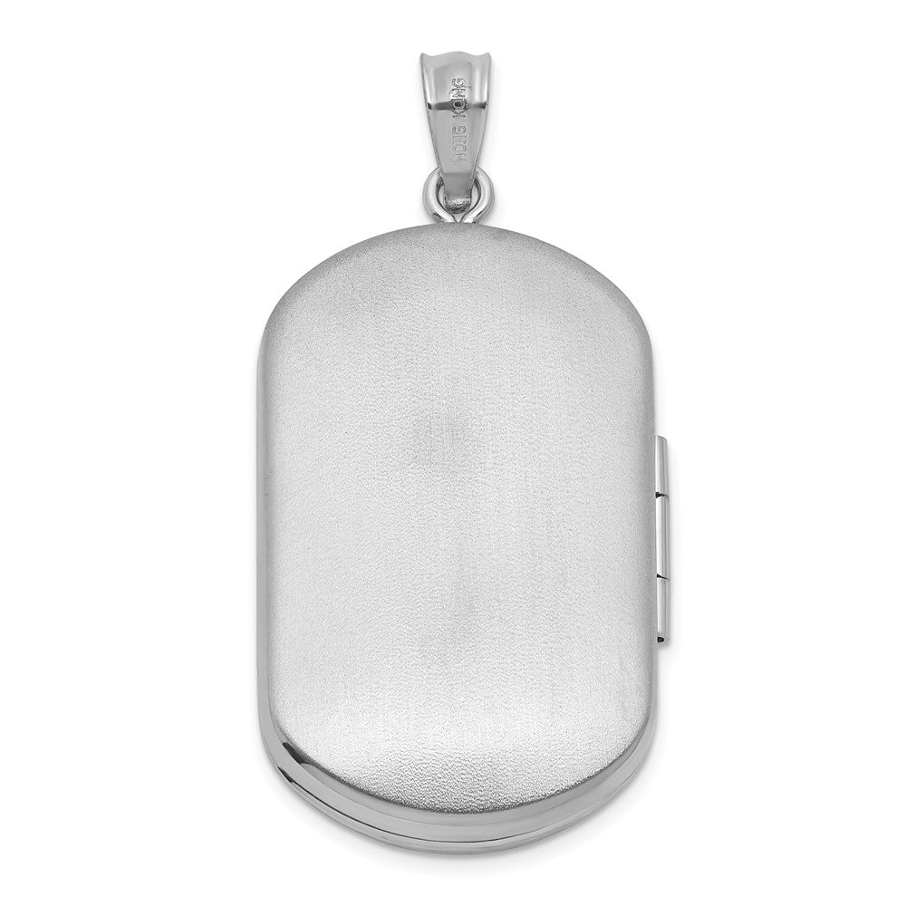Sterling Silver Rh-Pl Brushed and Polished Fleur De Lis 20mm Rectangle Locket