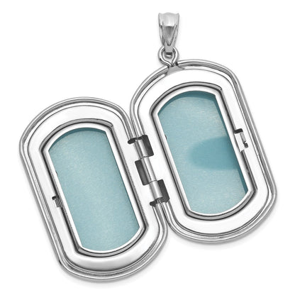 Sterling Silver Rh-Pl Brushed and Polished Fleur De Lis 20mm Rectangle Locket