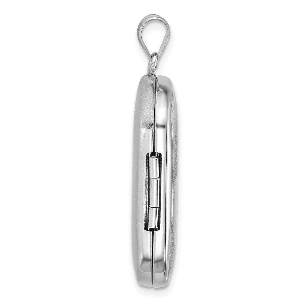 Sterling Silver Rh-Pl Brushed and Polished Heart 20mm Rectangle Locket