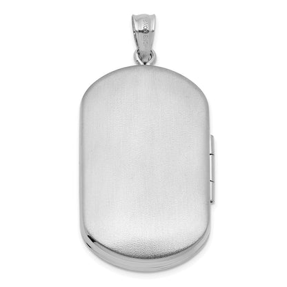 Sterling Silver Rh-Pl Brushed and Polished Heart 20mm Rectangle Locket
