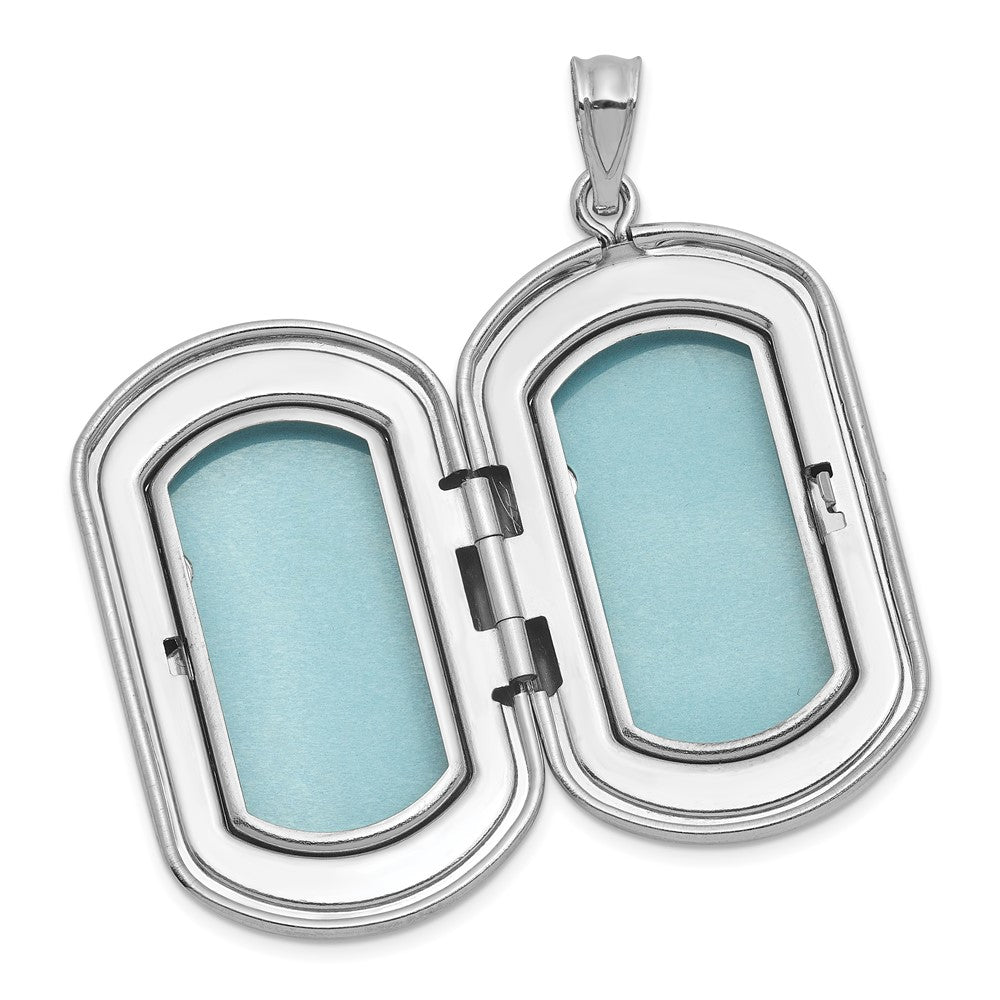 Sterling Silver Rh-Pl Brushed and Polished Heart 20mm Rectangle Locket