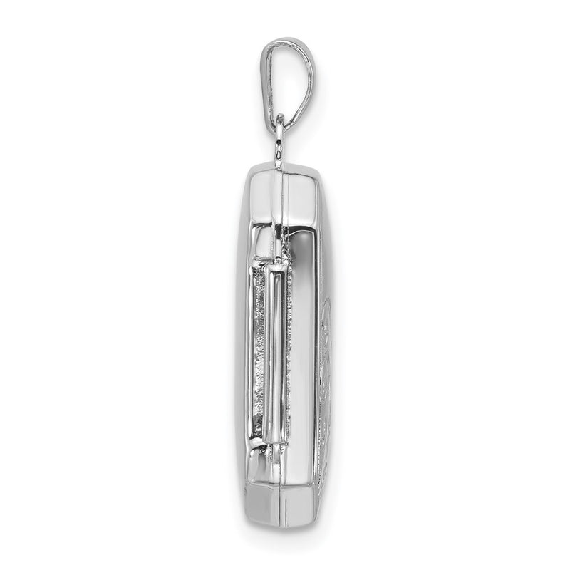Sterling Silver Rhodium Plated Diamond Flower and Star 20mm Rectangle Locket