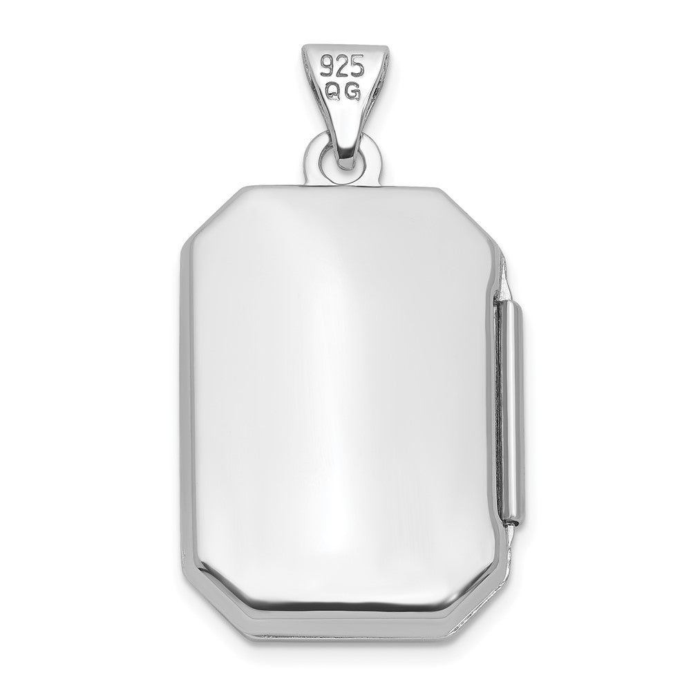 Sterling Silver Rhodium Plated Diamond Flower and Star 20mm Rectangle Locket