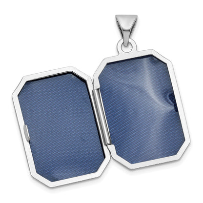Sterling Silver Rhodium Plated Diamond Flower and Star 20mm Rectangle Locket
