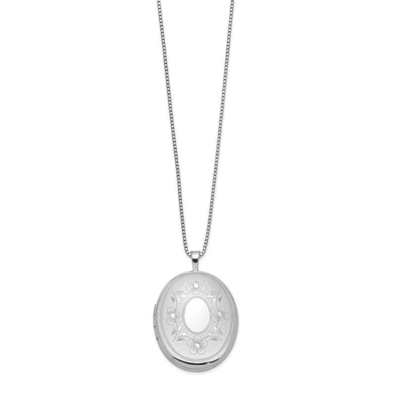 Sterling Silver Rh-Plated 26mm Floral Oval Locket Necklace
