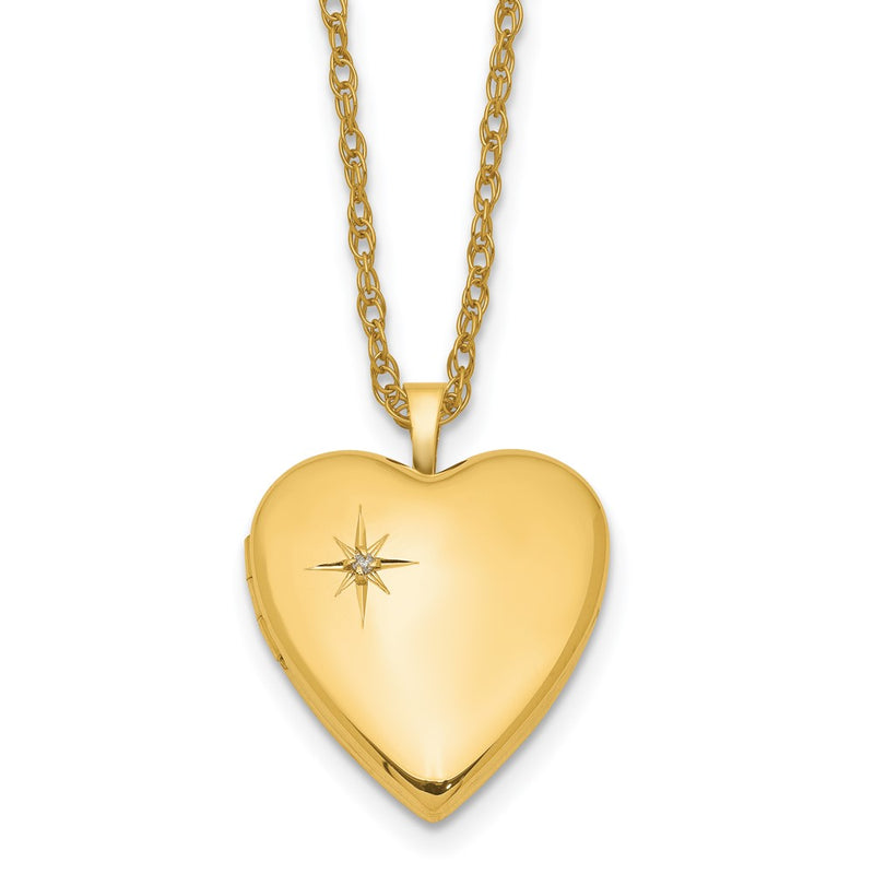 Gold Filled 14/20 1/20 20mm Polished/Satin Diamond Star Heart Locket Necklace