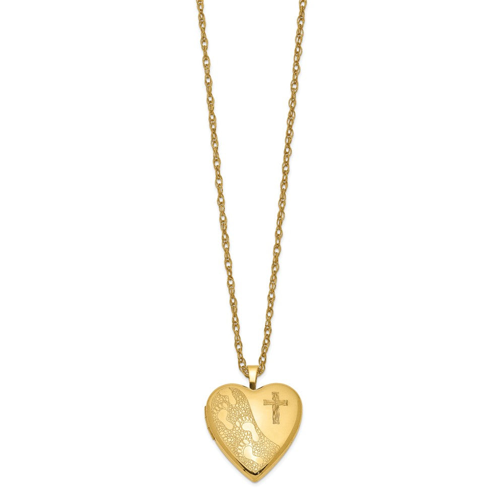 Gold Filled 14/20 1/20 20mm Cross & Footprint Heart Locket Necklace