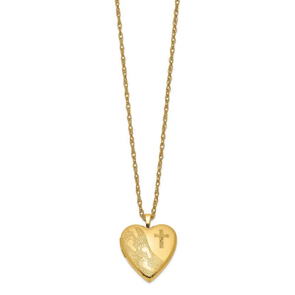 Gold Filled 14/20 1/20 20mm Cross & Footprint Heart Locket Necklace