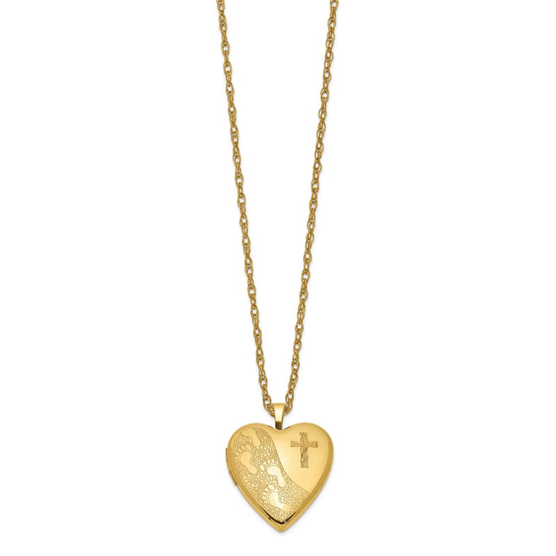 Gold Filled 14/20 1/20 20mm Cross & Footprint Heart Locket Necklace