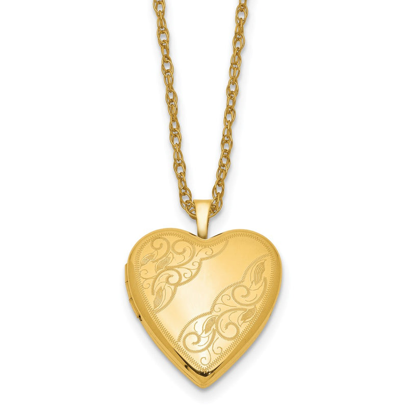 Gold Filled 14/20 1/20 20mm Side Swirled Heart Locket Necklace
