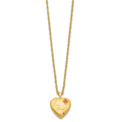 Gold Filled 14/20 1/20 16mm Enameled Flower I Love You Heart Locket Necklace