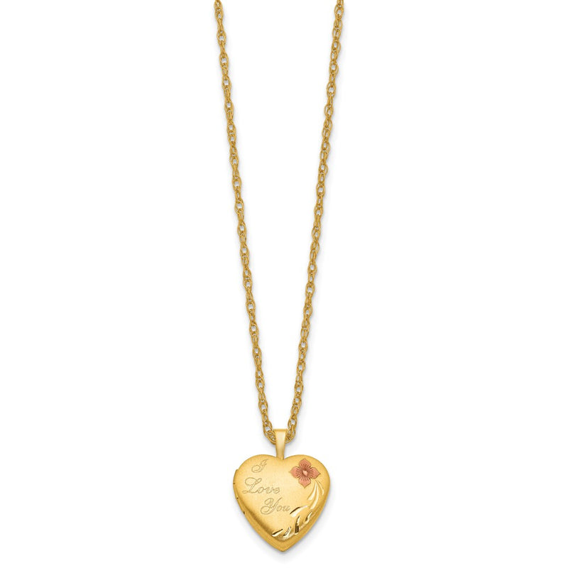 Gold Filled 14/20 1/20 16mm Enameled Flower I Love You Heart Locket Necklace